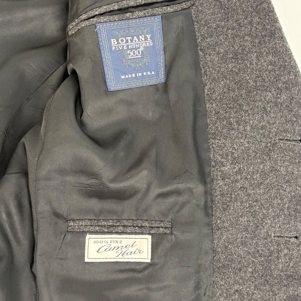 Botany 500 Blazer Mens Large Charcoal Gray 100% Camel Hair 2 Button Vintage USA